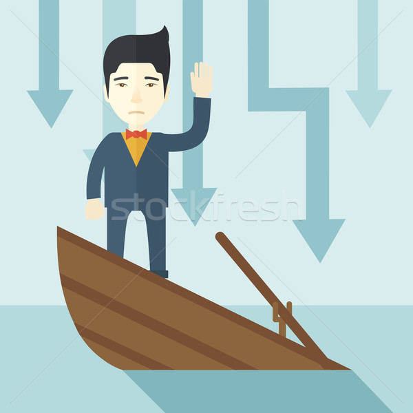 Failure chinese businessman standing on a sinking boat. Stock photo © RAStudio