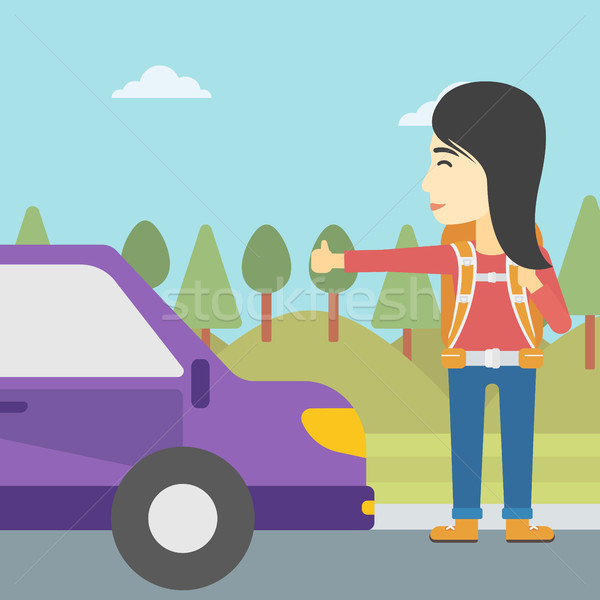 Young woman hitchhiking vector illustration. Stock photo © RAStudio