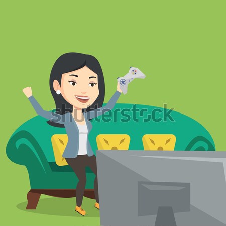 Woman playing video game vector illustration. Stock photo © RAStudio