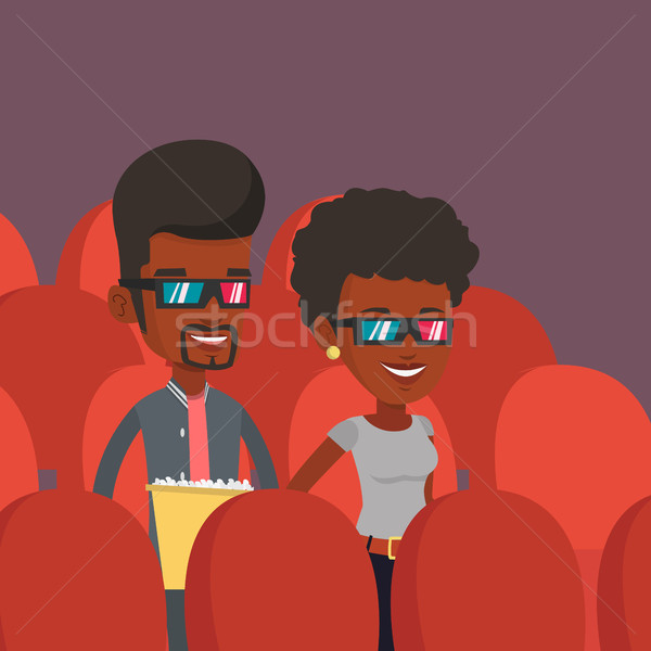 Szczęśliwy znajomych oglądania 3D film teatr Zdjęcia stock © RAStudio