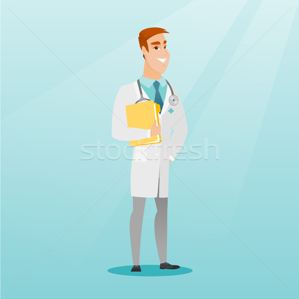 Friendly doctor with a stethoscope and a file. Stock photo © RAStudio