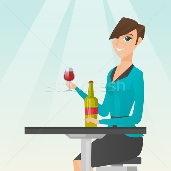 Frau trinken Wein Restaurant Sitzung Tabelle Stock foto © RAStudio
