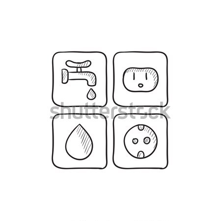 Signos electricidad agua línea icono esquinas Foto stock © RAStudio