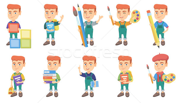 Little caucasian boy vector illustrations set. Stock photo © RAStudio