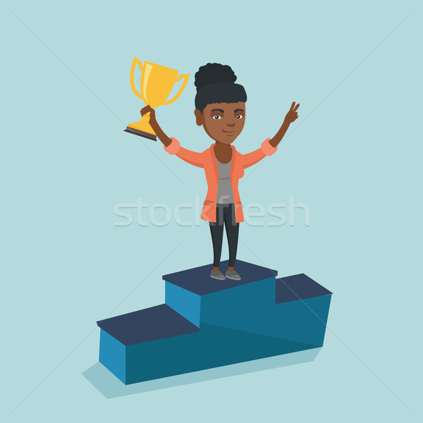 Woman standing on a pedestal with business award. Stock photo © RAStudio