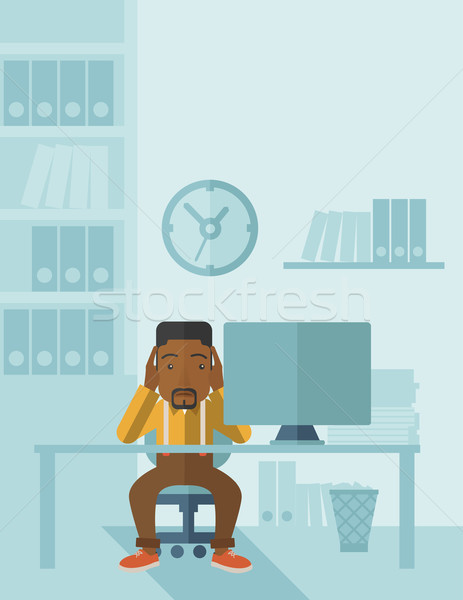 過重労働の ビジネスマン ストレス 座って コンピュータ ストックフォト © RAStudio