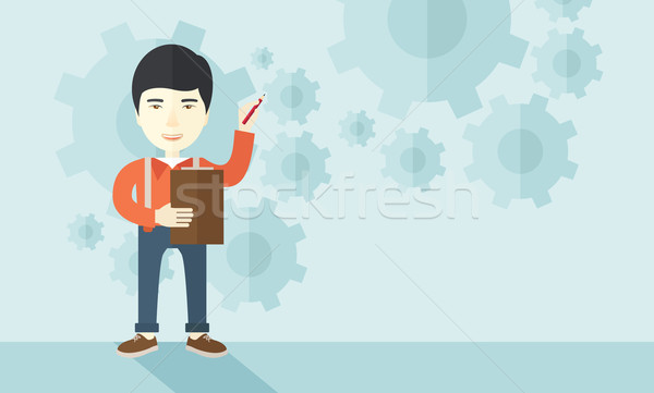 Chinese lecturer with gears background Stock photo © RAStudio