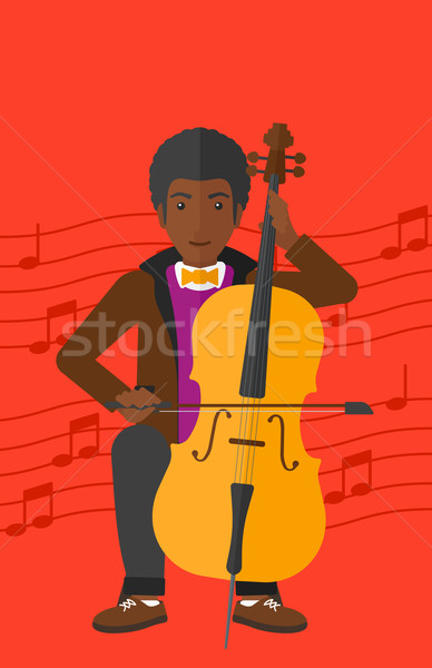 Homme jouer violoncelle rouge notes de musique vecteur [[stock_photo]] © RAStudio