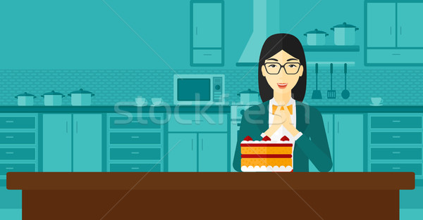 Vrouw naar cake asian permanente keuken Stockfoto © RAStudio