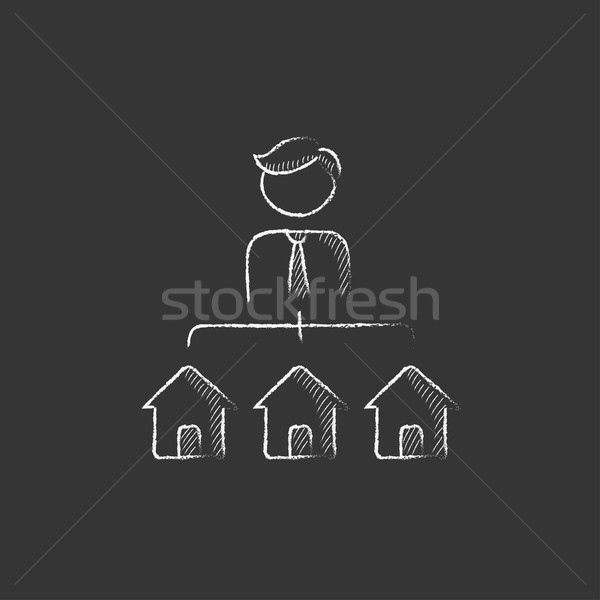 Real estate agent with three houses. Drawn in chalk icon. Stock photo © RAStudio