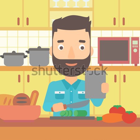 Człowiek cierpienie zgaga stałego stół kuchenny pełny Zdjęcia stock © RAStudio