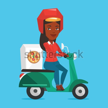 Woman delivering pizza on scooter. Stock photo © RAStudio