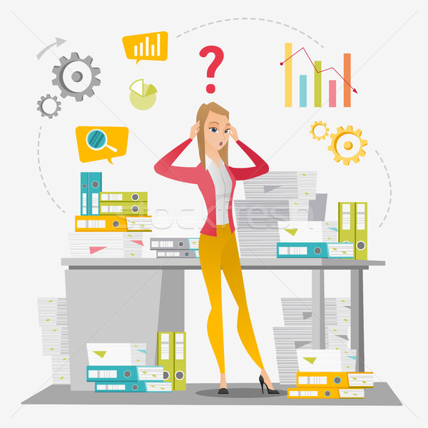 Business woman overloaded with paperwork. Stock photo © RAStudio