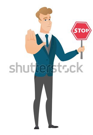ストックフォト: 白人 · ビジネスマン · 停止 · 道路標識