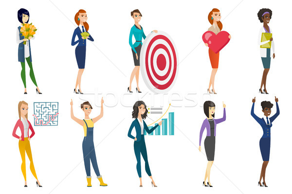 Stock photo: Business woman, stewardess, doctor profession set.