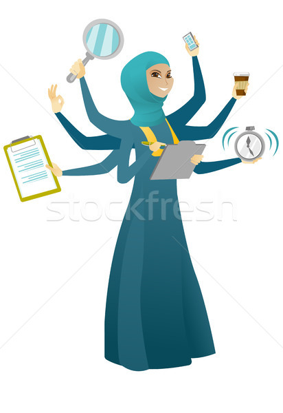 Donna d'affari multitasking muslim molti gambe mani Foto d'archivio © RAStudio
