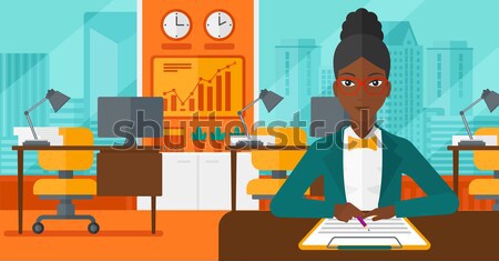 Firma contrato femenino sesión lugar de trabajo Foto stock © RAStudio