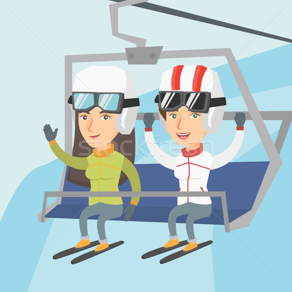 2 白人 スキー リゾート 座って エレベーター ストックフォト © RAStudio