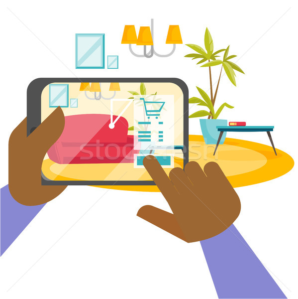 Hands holding tablet with augmented reality app. Stock photo © RAStudio