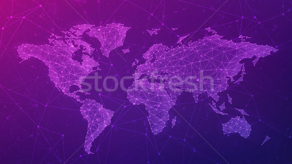 Polygon world map on blockchain hud banner. Stock photo © RAStudio