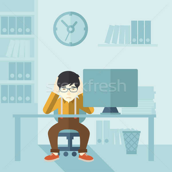 過重労働の ビジネスマン ストレス 日本語 座って コンピュータ ストックフォト © RAStudio