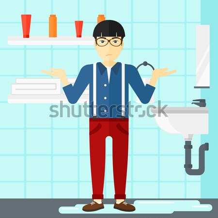 Mann Verzweiflung stehen Waschbecken Hipster Bad Stock foto © RAStudio