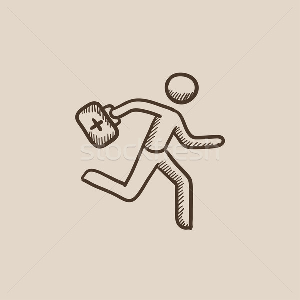 Stock photo: Paramedic running with first aid kit sketch icon.