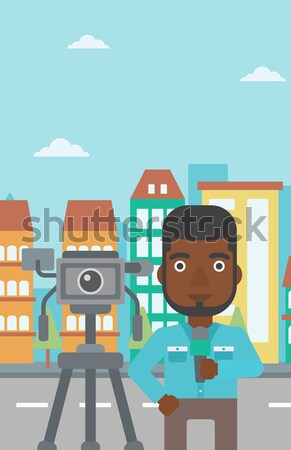 Telewizja reporter pracy kamery stałego mikrofon Zdjęcia stock © RAStudio
