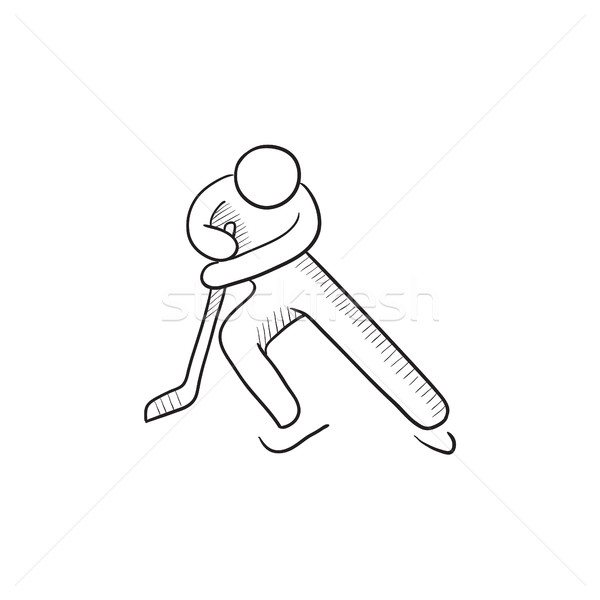 Stock photo: Hockey player sketch icon.