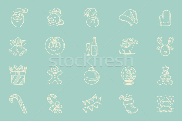 Foto stock: Vector · boceto · Navidad · tarjeta · de · felicitación · establecer