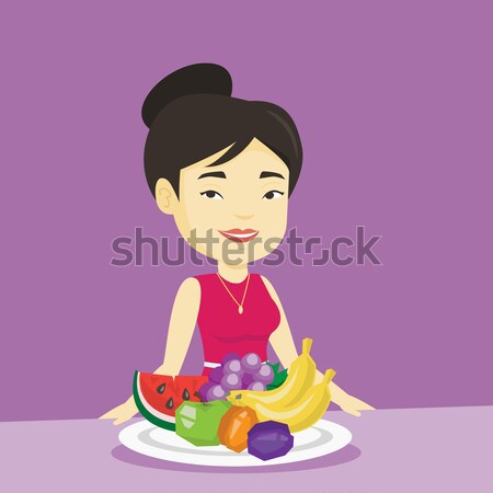 Stock foto: Frau · frischen · Früchte · asian · Essen · gesunden