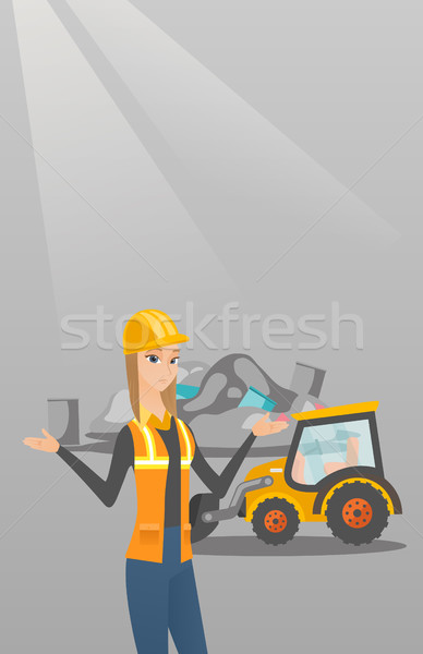 Travailleur bulldozer permanent bras femme Photo stock © RAStudio