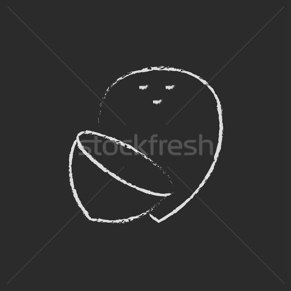 Stockfoto: Kokosnoot · icon · krijt · Blackboard