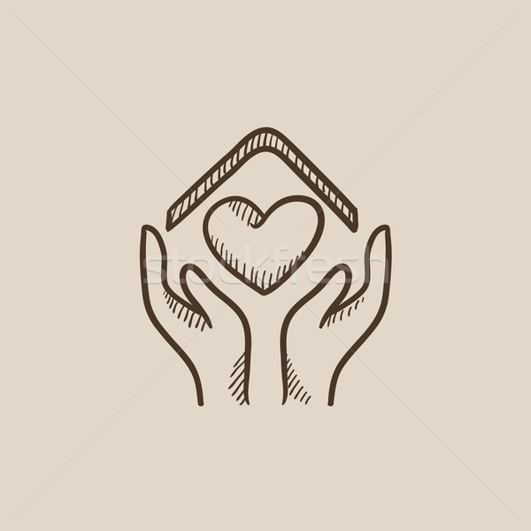 Handen huis symbool hartvorm schets Stockfoto © RAStudio