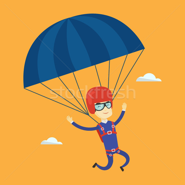 Young happy man flying with parachute. Stock photo © RAStudio