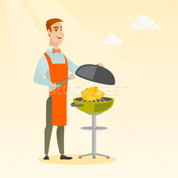 Man koken kip barbecue kaukasisch buitenshuis Stockfoto © RAStudio