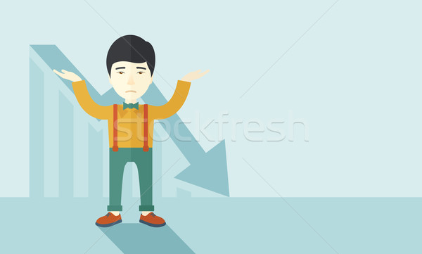 Guy raising his arms with arrow down graph. Stock photo © RAStudio