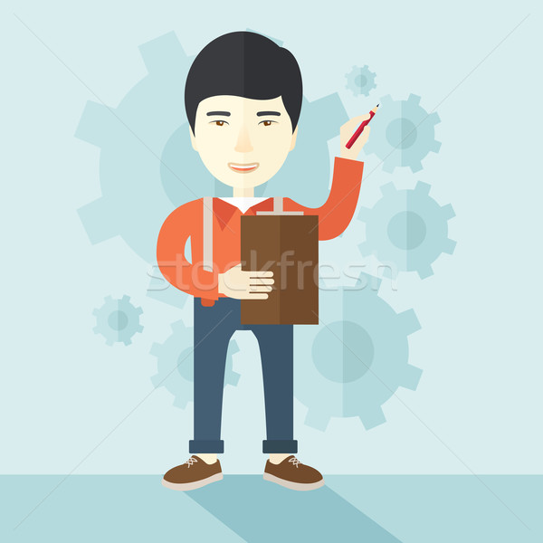 Chinese lecturer with gears background Stock photo © RAStudio