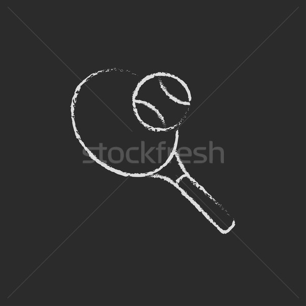 Raqueta de tenis pelota icono tiza dibujado a mano Foto stock © RAStudio