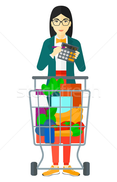 Frau Rechner asian stehen Warenkorb Hände Stock foto © RAStudio