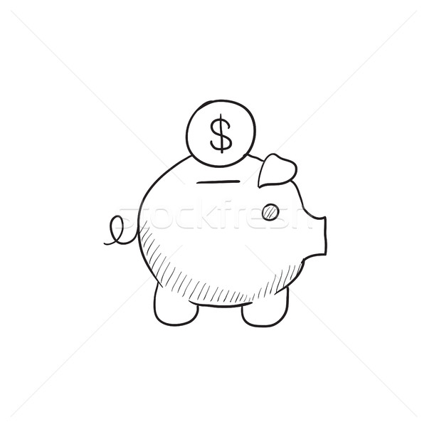 Piggy bank with dollar coin sketch icon. vector illustration © RAStudio