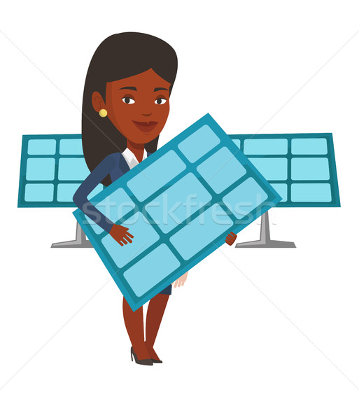 Woman holding solar panel vector illustration. Stock photo © RAStudio
