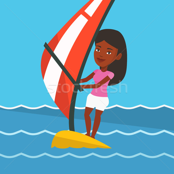 Jonge vrouw het windsurfen zee vrouw zomer dag Stockfoto © RAStudio