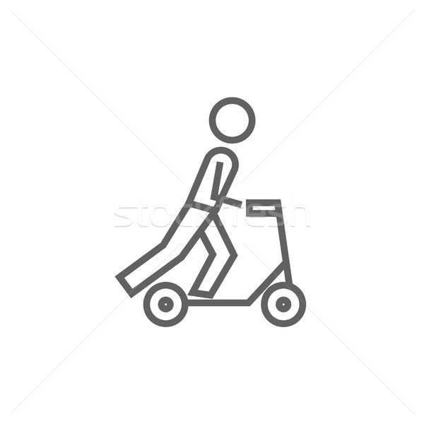 Stock photo: Man riding kick scooter line icon.