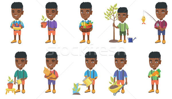 Little african boy vector illustrations set. Stock photo © RAStudio