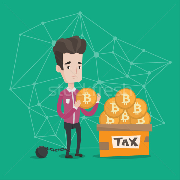 Businessman putting bitcoin coin in box for taxes. Stock photo © RAStudio
