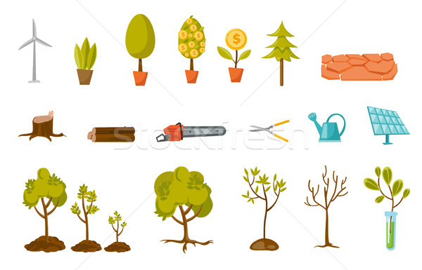 Trees and plant vector cartoon illustrations set. Stock photo © RAStudio