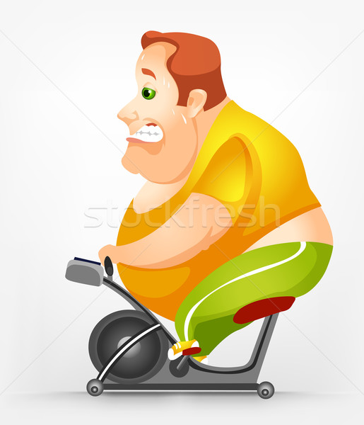 Heiter mollig Mann Zeichentrickfigur Fitnessstudio eps Stock foto © RAStudio