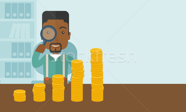 Homme noir regarder croissant affaires loupe crise financière [[stock_photo]] © RAStudio