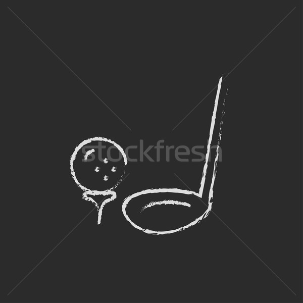 Golf ball and putter icon drawn in chalk. Stock photo © RAStudio